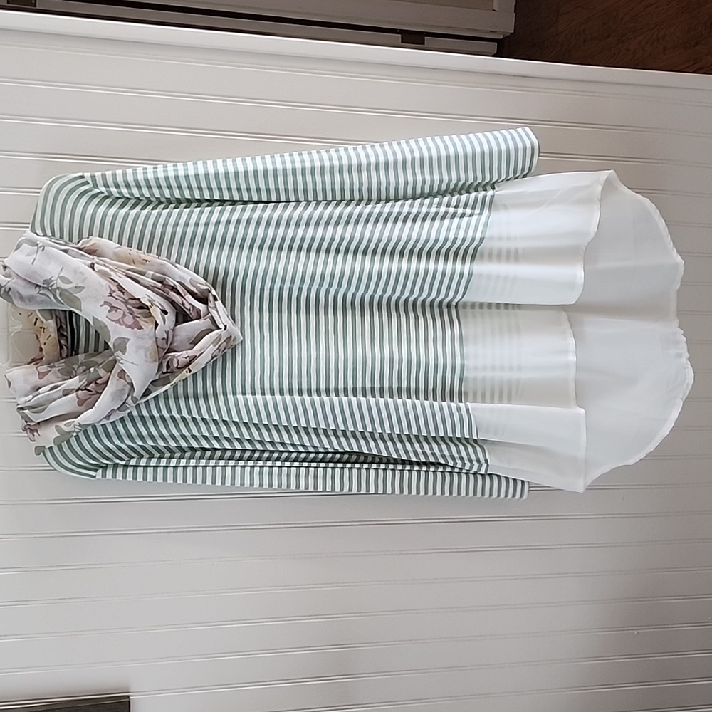Striped Sage and Cream Women's Tunic Top